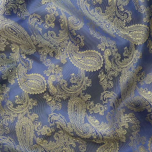 Paisleymuster, Jacquard-Poly-Viskose, gewebt, Polsterstoff, Anzugfutter, Drapierstoff, 150 cm breit (pro halber Meter, blau/gelb) von Discover Lifestyle & Fashion Fabrics