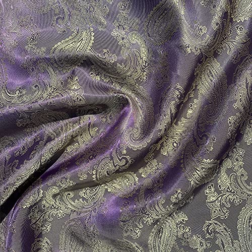 Paisleymuster, Jacquard-Poly-Viskose, gewebt, Polsterstoff, Anzugfutter, Drapierstoff, 150 cm breit (pro halber Meter, lila/goldfarben) von Discover Lifestyle & Fashion Fabrics