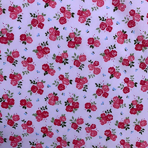 Stoff mit drei Rosen, kleines Design, für Kinder aus Polyester-Baumwolle, bedruckt, für Kleider, Handwerk, Kostümpartys, 112 cm, Verkauf pro halbem Meter (rosa/rosa) von Discover Lifestyle & Fashion Fabrics