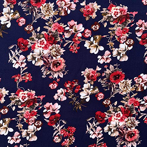 Zahra Blumen-Design, Digitaldruck, 100 % hochwertige Viskose, Challis, weicher Drapierstoff, Stoff, 140 cm breit, Meterware (rot) von Discover Lifestyle & Fashion Fabrics