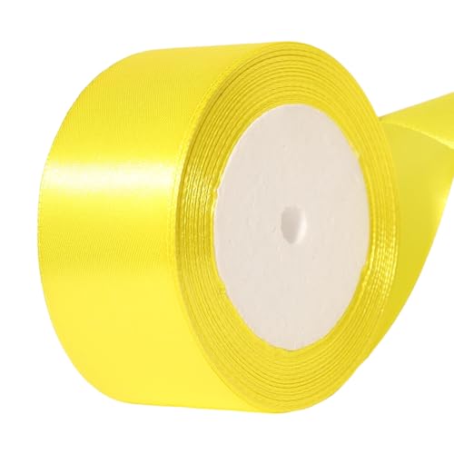 Dishaur 40 mm gelbes Satinband für Geschenkverpackungen, 22 m Stoffband zum Basteln, Nähen, Weihnachten, Haarschleifen und Kuchendekoration von Dishaur