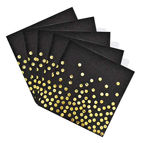 Disino 50 Stück Servietten Schwarz Gold für Party, 33 X 33 cm Servietten Papier Biologisch Abbauba für Birthday Party, Hochzeit, Weihnachten, Neujahr von Disino