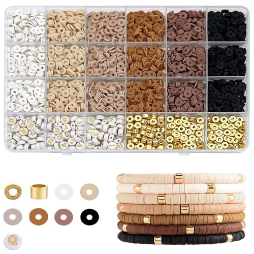 Disnace 2414 Stück Ton Perlen zum Auffädeln Kit, Perlen für Armbänder, Tonperlen und Gold Zwischenperlen, Freundschafts Armbänder Selber Machen, Clay Perlen Set Armband Perlen für Perlenkette Schmuck von Disnace