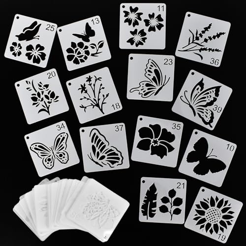 Disnace 64 Stück Schablonen Zeichnen Set, Wiederverwendbar Zeichnungs Schablonen, Tieren und Pflanzen Schablonen Set, DIY Schablonen Malschablonen Blumen Dekorative Schablonen für Scrapbooking, 7.62cm von Disnace