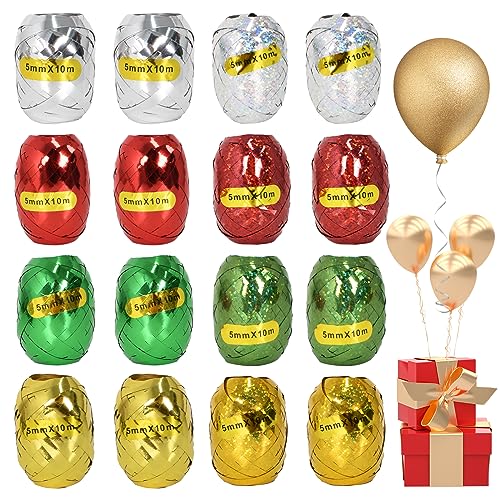 Geschenkband 16 Rollen Geschenkbänder Set, 10m x 5mm Je Rolle Ringelband Bunte Schleifenband Dekoband Bänder für Luftballon Partydekoration Hochzeit Geschenkverpackung Florist Kuchenverpackung von Disnace