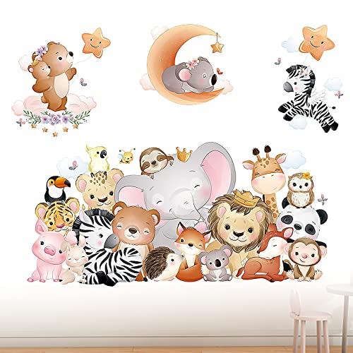 Wandtattoo Dschungeltiere für Kinderzimmer, Tiere Wandaufkleber, Waldtiere Niedliche Giraffe Elefant Löwe Affen Wandsticker für Babyzimmer Kinderzimmer Schlafzimmer DIY Heimtextilien, Wanddekoration von Disnace