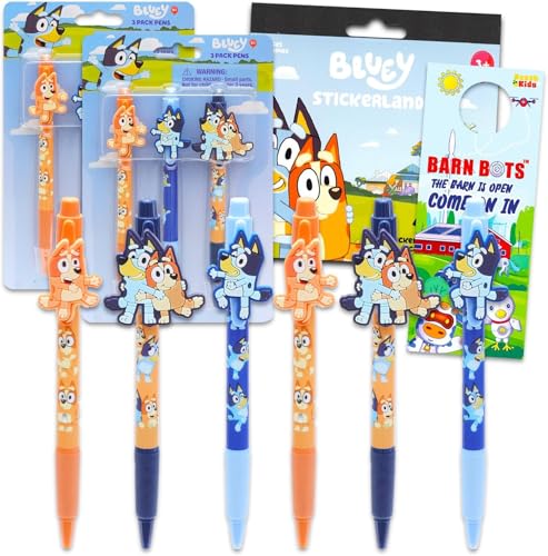 Bluey Stifte für Kinder, 6-teiliges Set mit blauen und Bingo-Plus-Aufklebern, Türaufhänger, Partyzubehör für Kleinkinder, Kinder von Disney