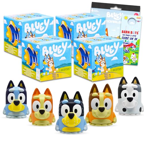 Disney Bluey Blind Ball Partygeschenke – Paket mit 4 Bluey Mash'Ems Blind Box Mini-Figuren, Mystery Toys plus Aufklebern, mehr | Bluey Figuren für Kinder, Jungen, Mädchen von Disney