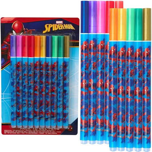 Disney Gel Kugelschreiber, Glitzer Gel Stifte Set für Kinder 10 Stück - Back to School Supplies (Mehrfarbig Spiderman) von Disney