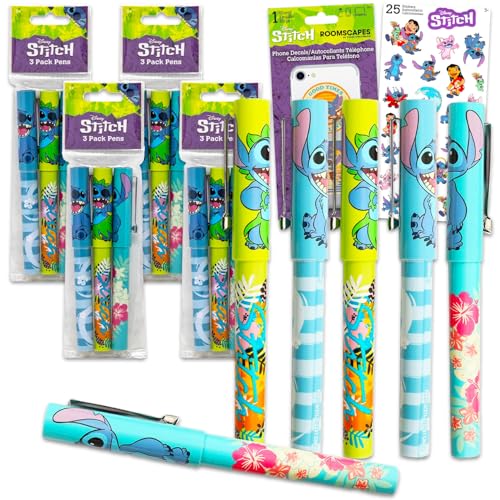 Disney Lilo and Stitch Stifte-Set, 12 Stück, Stich-Partygeschenke, plus Stichaufkleber und Aufkleber für Kinder und Erwachsene (Lilo und Stitch Büro- und Schulbedarf) von Disney