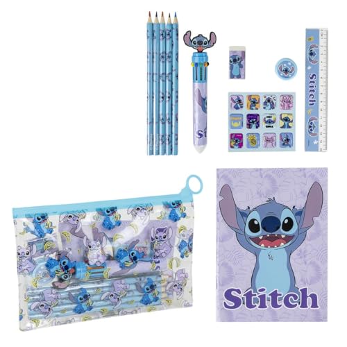 Disney Lilo & Stitch Kinder-Schreibwaren-Set mit Notizblock, Federmäppchen und Bleistiften für Kinder, Stichgeschenke für Mädchen (12-teiliges Set) von Disney