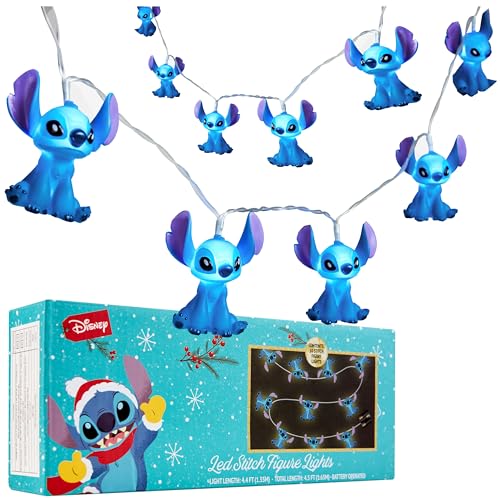 Disney Stitch LED Lichterkette Innen, 10-teilig, Batteriebetrieben, 150cm Deko Lichterkette für Schlafzimmer & Deko von Disney