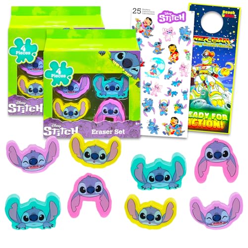 Disney Stitch Party Favor Set – Set mit 8 Stichradierern mit Stich für Goodie Bags, Beutetüten, Klassenzimmerpreise und mehr | Stitch Party Supplies Kinder, Jungen, Mädchen von Disney