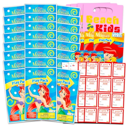 Disney The Little Mermaid Valentinstag Klassenzimmer Geschenkaustausch-Set – 24 Arielle Mini-Aktivitätsbücher für Schule, Valentinstag, Kinder, Partygeschenke von Disney