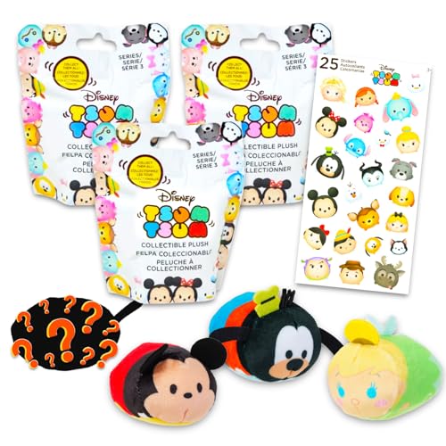 Disney Tsum Tsum Plüsch-Blindtaschen-Set – Bündel mit 3 Tsum Tsum Mini-Plüschtieren plus Aufklebern für Kinder, Jungen, Mädchen, Disney Tsum Tsum Goodie Bags Pack von Disney