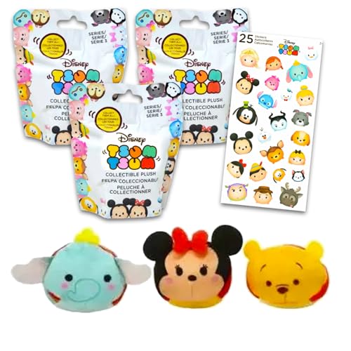 Disney Tsum Tsum Plüsch-Blindtaschen-Set – Bündel mit 3 Tsum Tsum Mini-Plüschtieren plus Aufklebern für Kinder, Jungen, Mädchen | Disney Tsum Tsum Goodie Bags von Disney