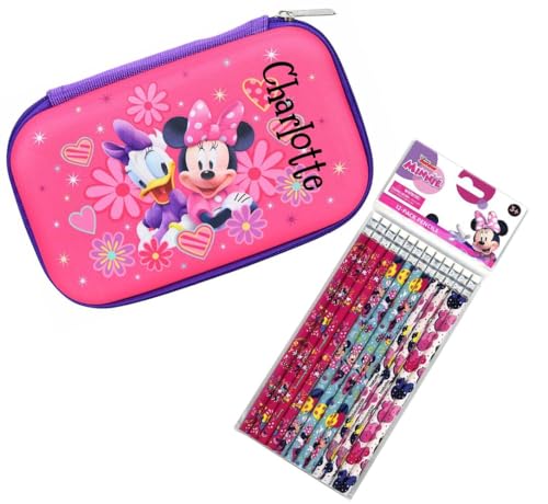 Federmäppchen, personalisierbar, Minnie und Gänseblümchen, für Kinder, Schulbedarf-Set, Schreibstifte mit Radiergummi und Reißverschluss-Halter von Disney