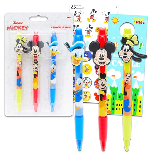 Mickey Mouse Stifte-Set, 3-teilig, Mickey, Donald, Goofy Kugelschreiber, Geschenk-Set für Kinder plus Aufkleber, mehr | Mickey und Friends Schulbedarf, Bürobedarf von Disney