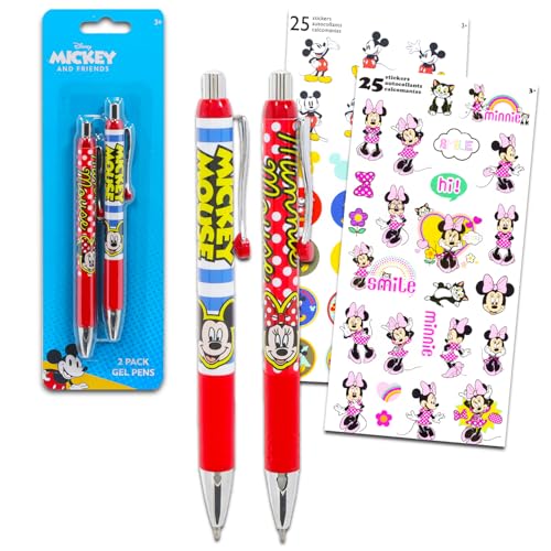 Mickey und Minnie Mouse Kugelschreiber-Set – Paket mit 2 Mickey- und Minnie-Stiften plus Aufklebern | Mickey Mouse & Minnie Mouse Schreibwaren Geschenk Bürobedarf von Disney