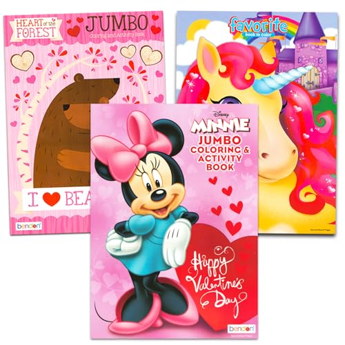 Minnie Mouse Valentines Day Jumbo Malbuch Set – 3er-Pack Bundle mit Minnie Valentines Day Malbuch plus Jumbo Animal Valentines Malbüchern | Valentinstag Malbücher von Disney