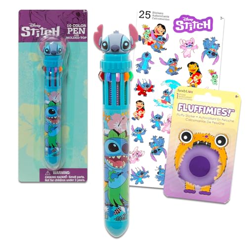 Stichstift-Set – 10 Farben in einem Lilo und Stich, Kugelschreiber, Geschenk-Set für Kinder, mit Stich-Plus-Stiftaufklebern und mehr, Disney Lilo und Stich, Schreibwaren für Kinder von Disney