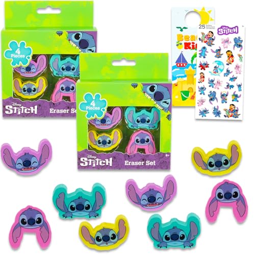 Stitch Schulbedarf für Mädchen – Paket mit 8 Stichradierern plus Aufklebern, Lesezeichen, mehr | Disney Lilo und Stich Schulbedarf für Kinder von Disney