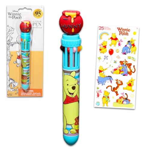 Winnie Puuh Stifte-Set, 10 Farben in einem Kugelschreiber, Winnie Puuh, Geschenkpaket mit Aufklebern, Disney Schreibwaren für Kinder von Disney