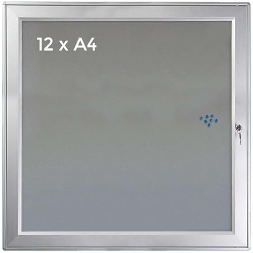 DisplayLager Infobox Magnetisch mit Schloss und Filzrückseite, silber – 12xA4, Aluminiumprofil, box construction, Rechteckig, brushed, metal von DisplayLager