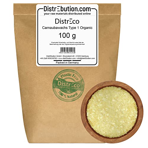 DistrEbution.com Bio Carnaubawachs 100 g Plastik Frei Palmwachs aus Brasilien Konsistenzgeber für Cremes, Pasten und Polituren von DistrEbution.com