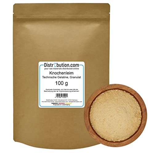 Knochenleim Granulat 100g, Technische Gelatine, Holzleim, Perlleim für Holz, Papier von DistrEbution.com