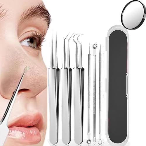 Distrainar Usiveinborn Pinzette gegen Mitesser, Usiveinborn Pinzette, professionelle Edelstahl-Pinzette for Entfernen von Mitessern im Gesicht, Mitesser-/Pickelextraktion(7pcs) von Distrainar