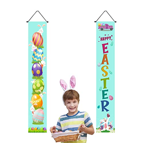 Ditanpu Ostern hängende Banner, Frühling Zeichen Ostern Türhänger, Frühlings-Osterparty-Zubehör für Haustür-Garten-Haushof-Dekorationen von Ditanpu