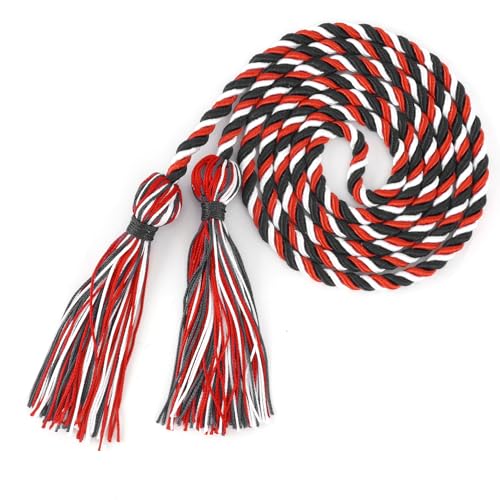 Rot Schwarz Weiß Abschlusskordel Kordeln für Abschluss 2024 Graduation Quaste Cord Honor Cords, 170,2 cm lange geflochtene Abschlussseile Schnüre für Abschlussdekorationen Junggesellenkleid, Master von Diueoly