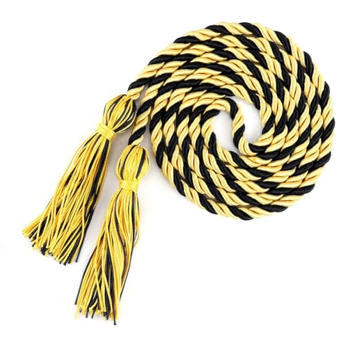 Schwarz Gold Abschlusskordel Schnüre für Abschluss 2024 Graduation Quaste Cord Honor Cords, 170,2 cm lange geflochtene Abschlussseile Schnüre für Abschlussdekorationen Junggesellenkleid, Master von Diueoly