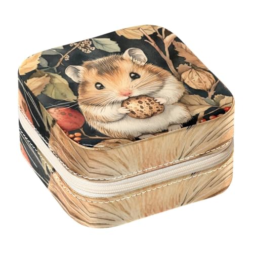 Diusye Kleine Schmuckschatulle für Ringe, Ohrringe, Halsketten, Armbänder, Armreif, Mini-Reise-Schmuckkästchen, Organizer für Frauen und Mädchen, Geschenke – Hamster hält Nuss von Diusye