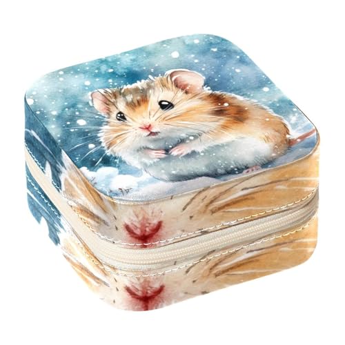 Diusye Kleine Schmuckschatulle für Ringe, Ohrringe, Halsketten, Armbänder, Armreifen, Mini-Reise-Schmuckkästchen, Organizer für Frauen und Mädchen, Geschenke – Aquarell-Schneehamster von Diusye