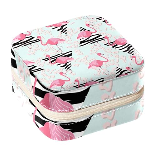 Diusye Kleine Schmuckschatulle für Ringe, Ohrringe, Halsketten, Armbänder, Armreifen, Mini-Reise-Schmuckkästchen, Organizer für Frauen und Mädchen, Geschenke – Flamingos und Zebra-Textur, Dreiecke auf von Diusye