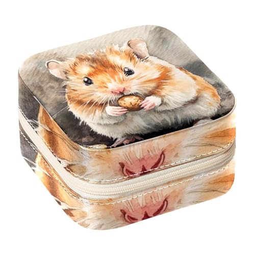 Diusye Kleine Schmuckschatulle für Ringe, Ohrringe, Halsketten, Armbänder, Armreifen, Mini-Reise-Schmuckkästchen, Organizer für Frauen und Mädchen, Geschenke – Hamster essen Haselnuss von Diusye