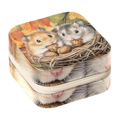 Diusye Kleine Schmuckschatulle für Ringe, Ohrringe, Halsketten, Armbänder, Armreifen, Mini-Reise-Schmuckkästchen, Organizer für Frauen und Mädchen, Geschenke – Hamster im Nest von Diusye