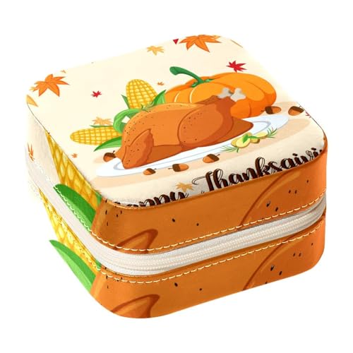 Diusye Kleine Schmuckschatulle für Ringe, Ohrringe, Halsketten, Armbänder, Armreifen, Mini-Reise-Schmuckkästchen, Organizer für Frauen und Mädchen, Geschenke – Happy Thanksgiving Feast Szene Kürbis von Diusye