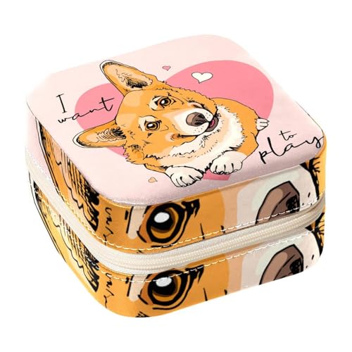 Diusye Kleine Schmuckschatulle für Ringe, Ohrringe, Halsketten, Armbänder, Armreifen, Mini-Reise-Schmuckkästchen, Organizer für Frauen und Mädchen, Geschenke – lustiger walisischer Corgi von Diusye