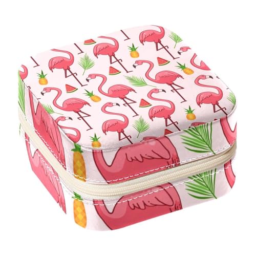 Diusye Kleine Schmuckschatulle für Ringe, Ohrringe, Halsketten, Armbänder, Armreifen, Mini-Reise-Schmuckkästchen, Organizer für Frauen und Mädchen, Geschenke – rosa Flamingos und Ananas von Diusye