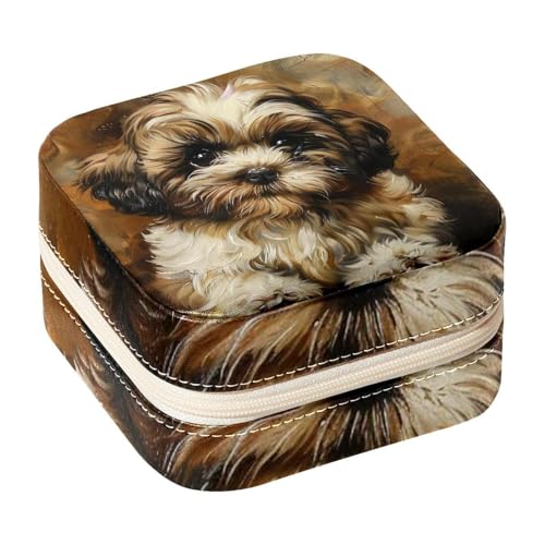 Kleine Schmuckschatulle für Ringe, Ohrringe, Halsketten, Armbänder, Armreifen, Mini-Reise-Schmuckkästchen, Organizer für Frauen und Mädchen, Geschenke – Shih Tzu Hund Welpe von Diusye