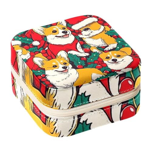 Kleine Schmuckschatulle für Ringe, Ohrringe, Halsketten, Armbänder, Armreifen, Mini-Reise-Schmuckkästchen, Organizer für Frauen und Mädchen, Geschenke – Weihnachts-Corgi-Hunde von Diusye