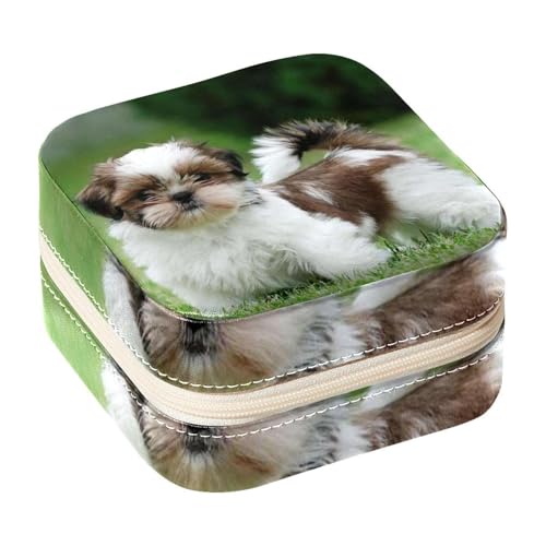 Kleine Schmuckschatulle für Ringe, Ohrringe, Halsketten, Armbänder, Armreifen, Mini-Reise-Schmuckkästchen, Organizer für Frauen und Mädchen, Geschenke für Shih Tzu Hund, Welpe von Diusye