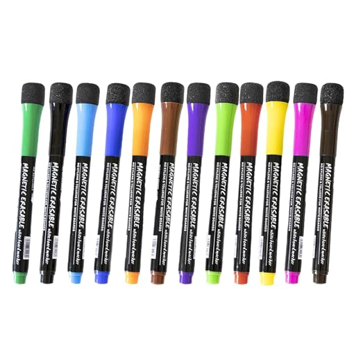 Diuyzoc Magnetische Whiteboard-Marker, feine Spitze, trocken abwischbar, magnetische Whiteboard-Stifte, 12 Stück, magnetische Whiteboard-Marker, trocken abwischbare Marker, feine Spitze D von Diuyzoc