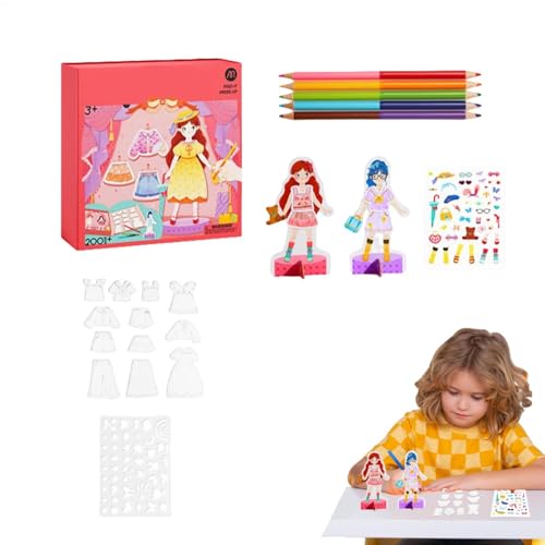 Sticker Dress Up,Mädchen-Stickerbuch - Interaktive Kleider-Make-up-Aufkleber - Lustige Anzieh-Aufkleber für Mädchen, interaktives Prinzessin-Anzieh-Mädchen-Stickerbuch-Spiel von Diuyzoc