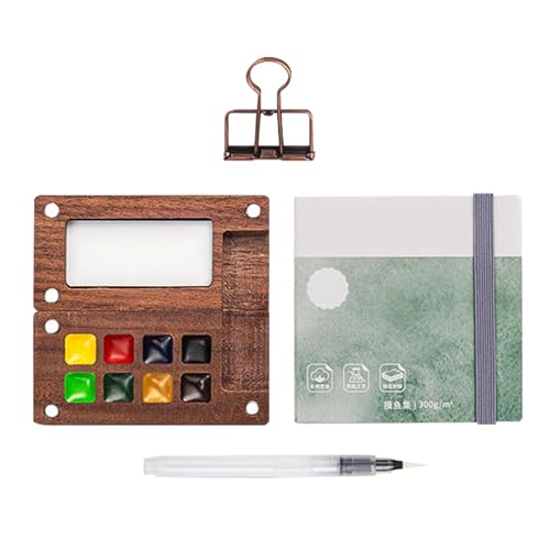 Taschen-Aquarell-Reise-Set, Holz-Aquarell-Farbkasten, Aquarell-Set, Aquarell-Papierblock, Aquarell-Skizzenbuch, weit verbreitet, perfekt für Künstler unterwegs von Diuyzoc