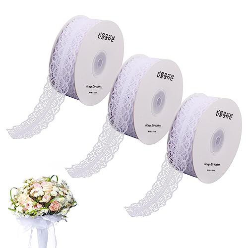 3 Rolls Spitzenband Weiß Vintage,68.58M Spitzenbordüre Spitzenband Vintage Spitzenbordüre Zum Nähen Spitzen-Blumen für Hochzeit Tischdeko Basteln Geschenkband Kraftpapier(3CM Weiß) von Divono