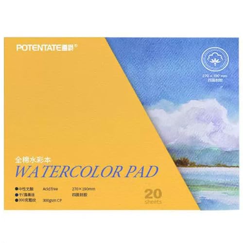 Potentate Baumwoll-Aquarellpapierblock, strukturierte Oberfläche, Aquarellpapierblock, 300 g/m², 20 Blatt zum Malen und Zeichnen, nasses, gemischtes Künstler-Malbuch (raue Körnung) von Diwimiki